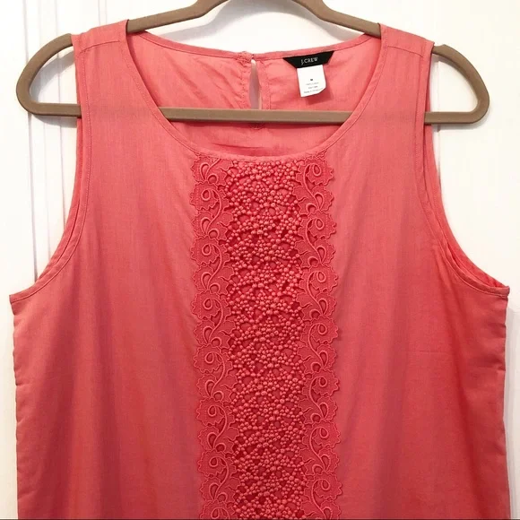 J. Crew coral pink cotton shift dress with embroidered eyelet stripe size medium - Picture 2 of 7